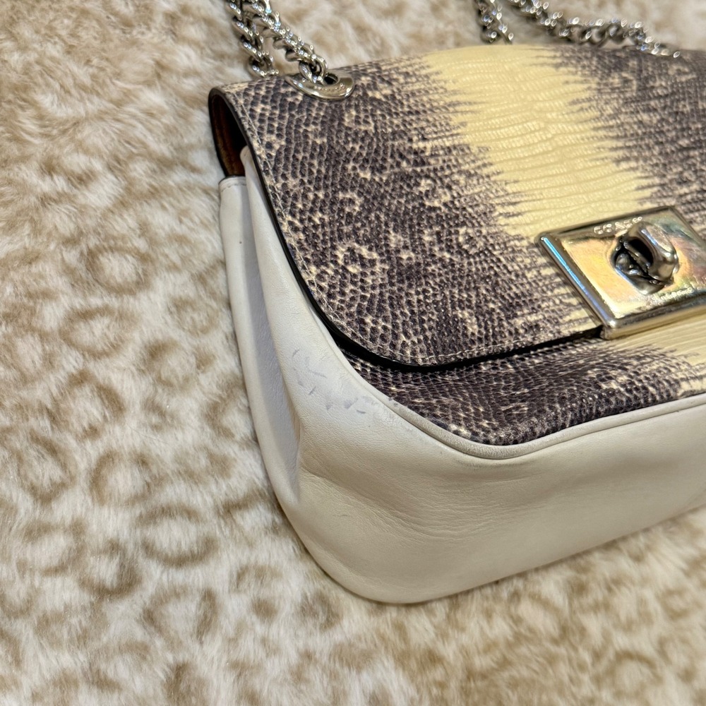 Rare Coach Cassidy Bag Snakeskin Embossed Leather Tan Silver Chain F72669 OS - Picture 9 of 9